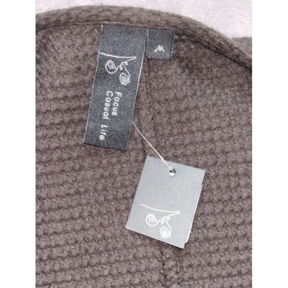 NEW Focus‎ Casual Life Open Cardigan Waffle Size Med Pockets Pre Shrunk Brown - Picture 3 of 9